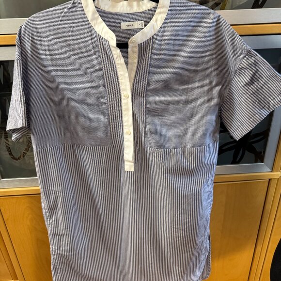 Vince Poplin Blue & White Stripe Shirt Dress Size 6 - Picture 6 of 7